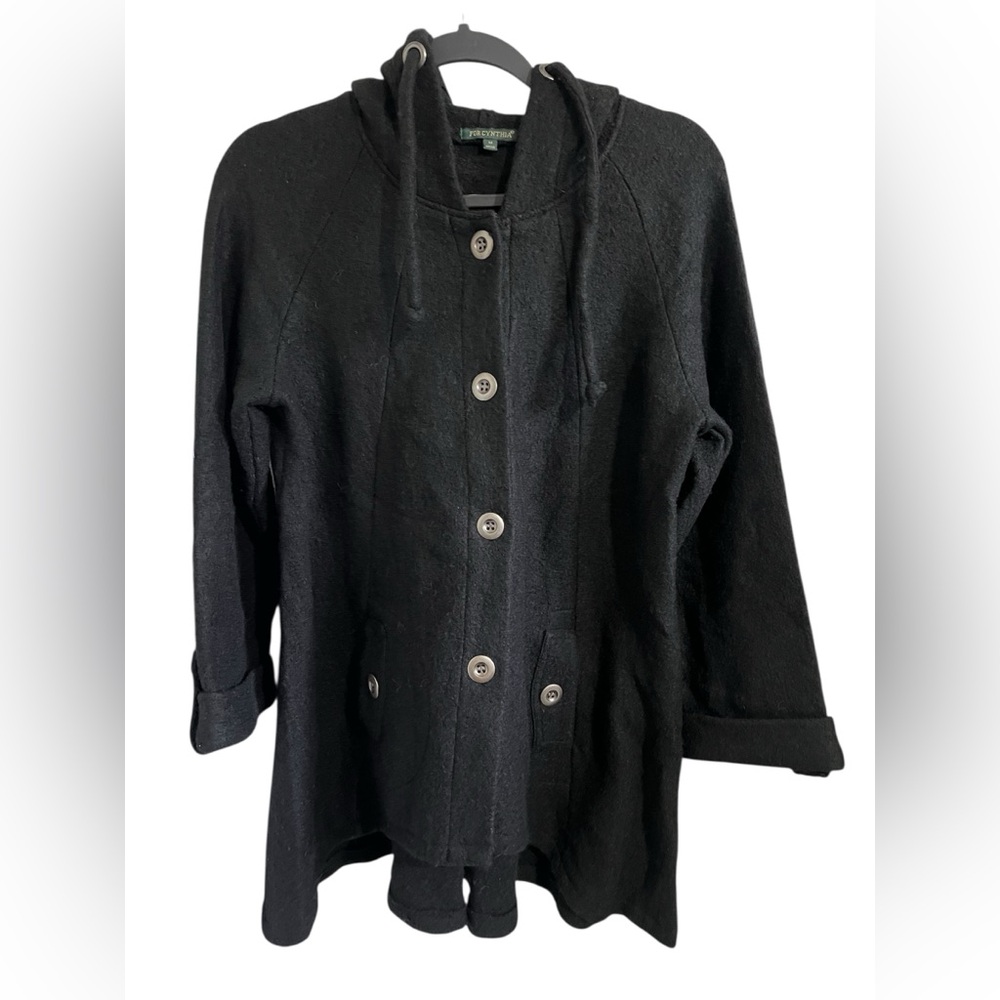 For Cynthia Black Button-Up Hooded Jacket
